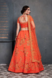 Orange Embroidered Silk Wedding Lehenga Choli