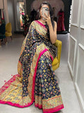 Glamorous Dark-Blue Patola Print Silk Festival Wear Saree With Blouse