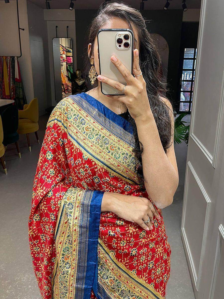 Attractive Red Patola Print Silk Wedding Wear Saree With Blouse