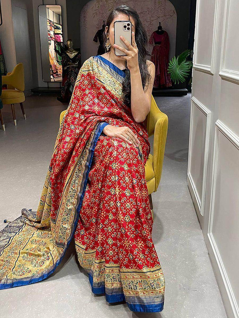 Attractive Red Patola Print Silk Wedding Wear Saree With Blouse