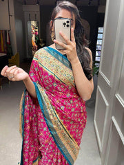 Captivating Pink Patola Print Silk Wedding Wear Saree With Blouse