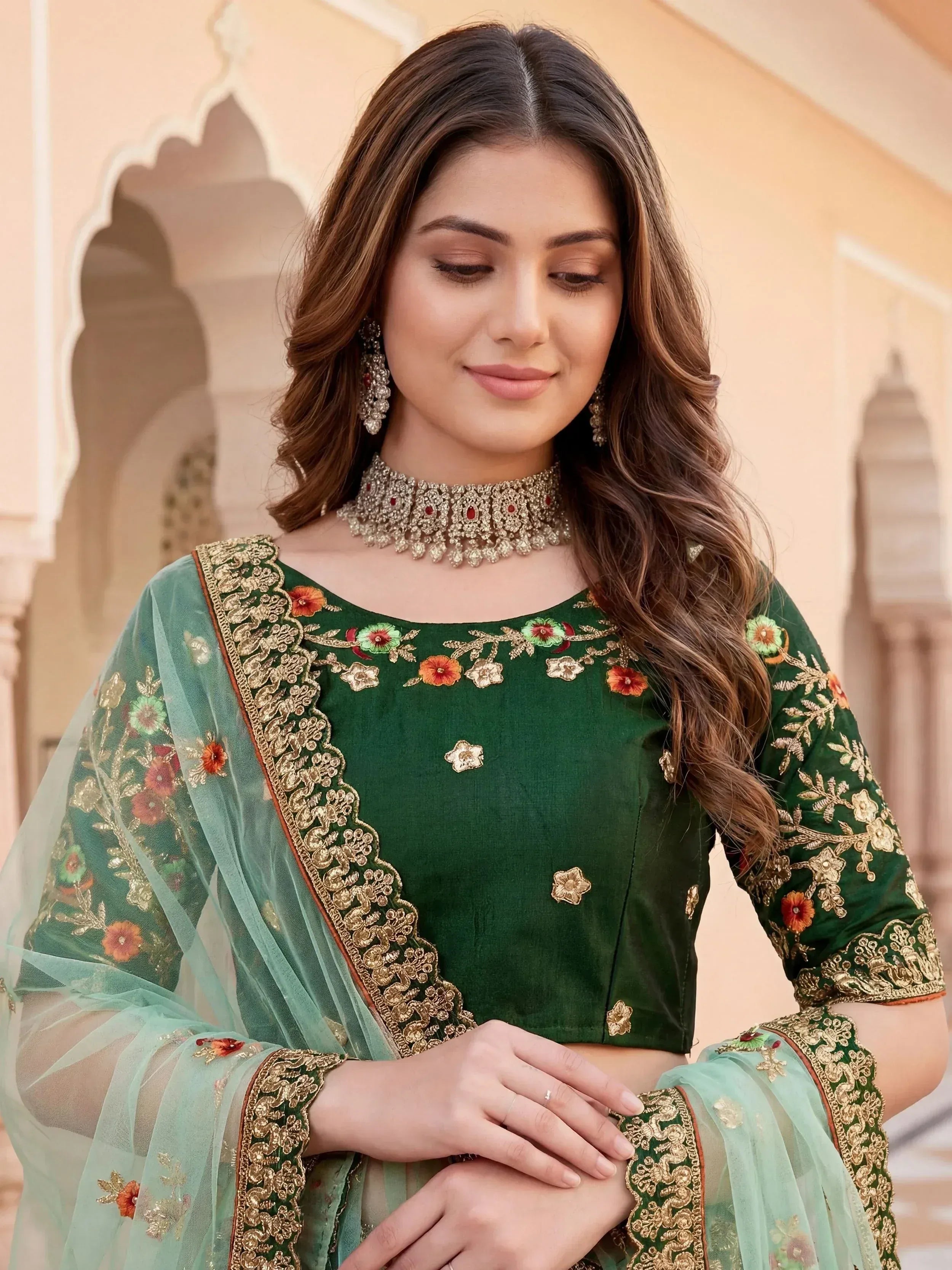 Graceful Green Thread Embroidered Silk Wedding Wear Lehenga Choli