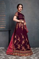 Purple Embroidered Taffeta Silk Bridal Lehenga Choli