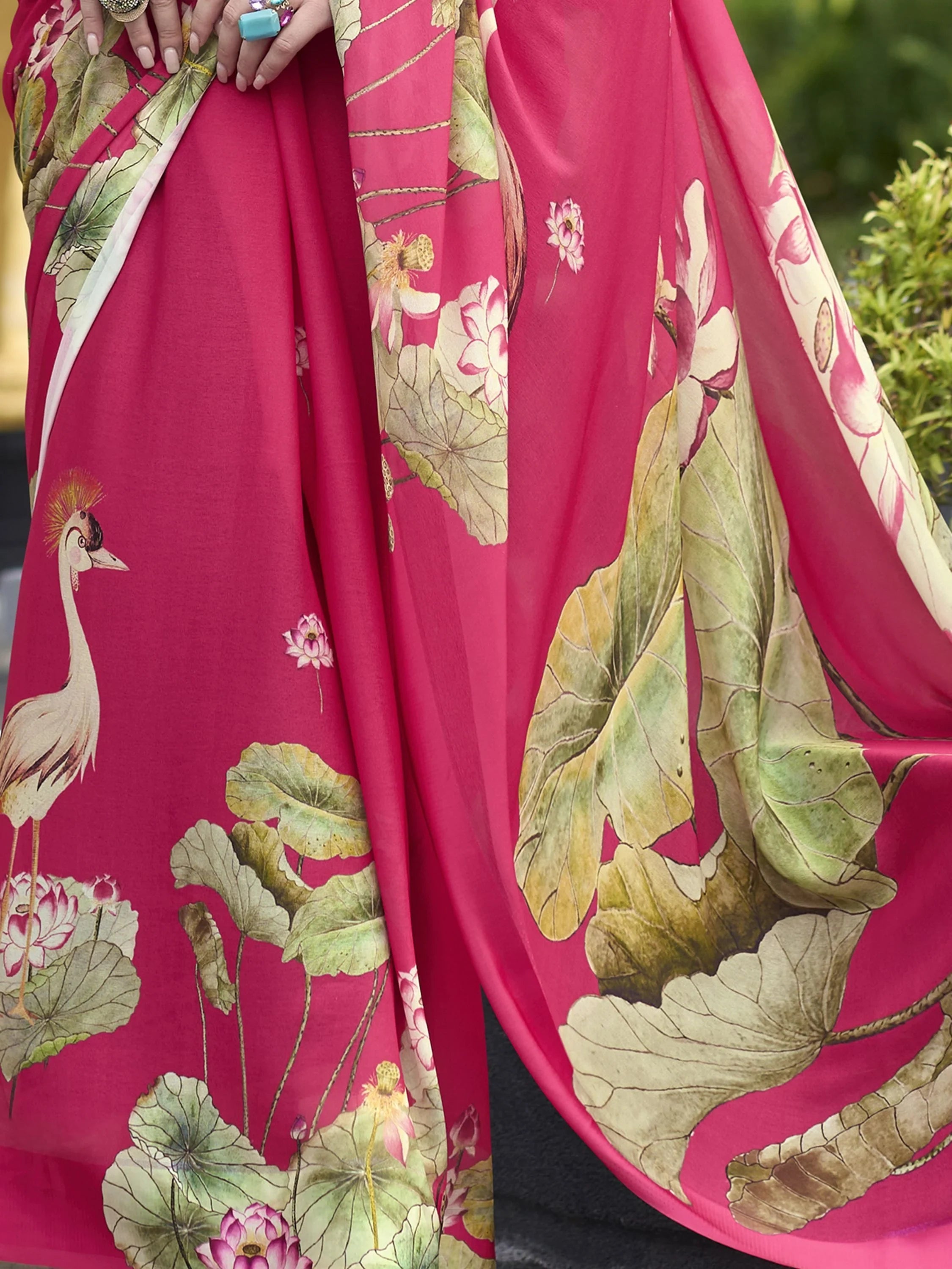 Lovely Pink Floral Printed Georgette Function Wear Saree With Blouse