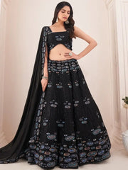 Enchanting Black Thread Embroidered Georgette  Events Lehenga Choli