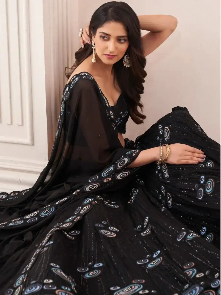 Enchanting Black Thread Embroidered Georgette  Events Lehenga Choli
