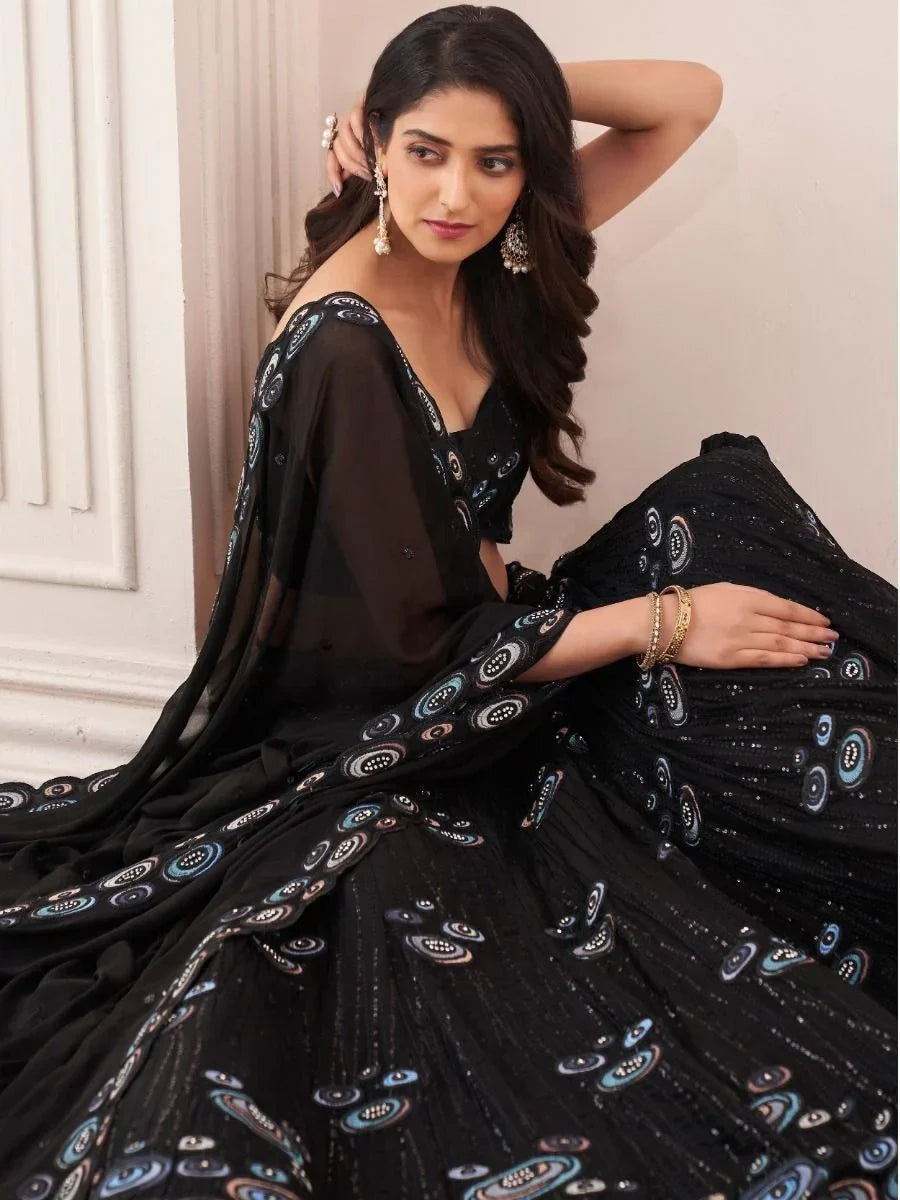 Enchanting Black Thread Embroidered Georgette  Events Lehenga Choli