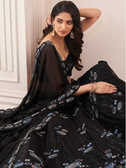 Enchanting Black Thread Embroidered Georgette  Events Lehenga Choli