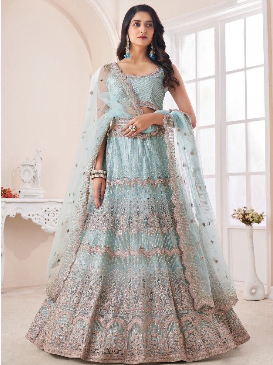 Dazzling Turquoise Dori Work Soft Net Events Wear Lehenga Choli