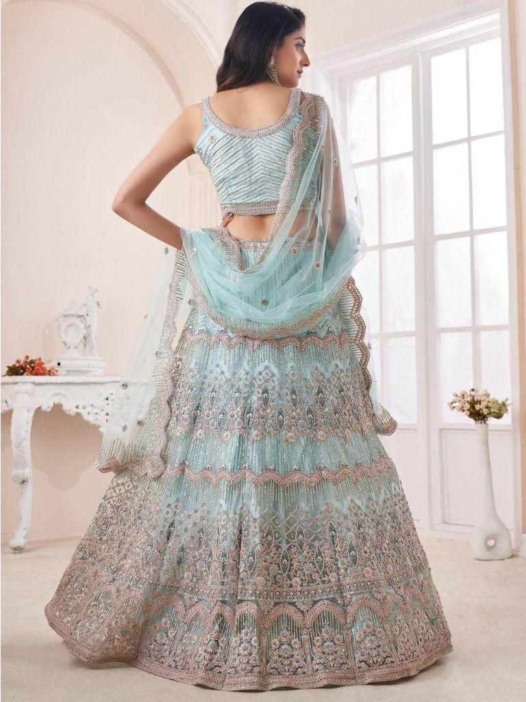 Dazzling Turquoise Dori Work Soft Net Events Wear Lehenga Choli