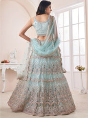 Dazzling Turquoise Dori Work Soft Net Events Wear Lehenga Choli