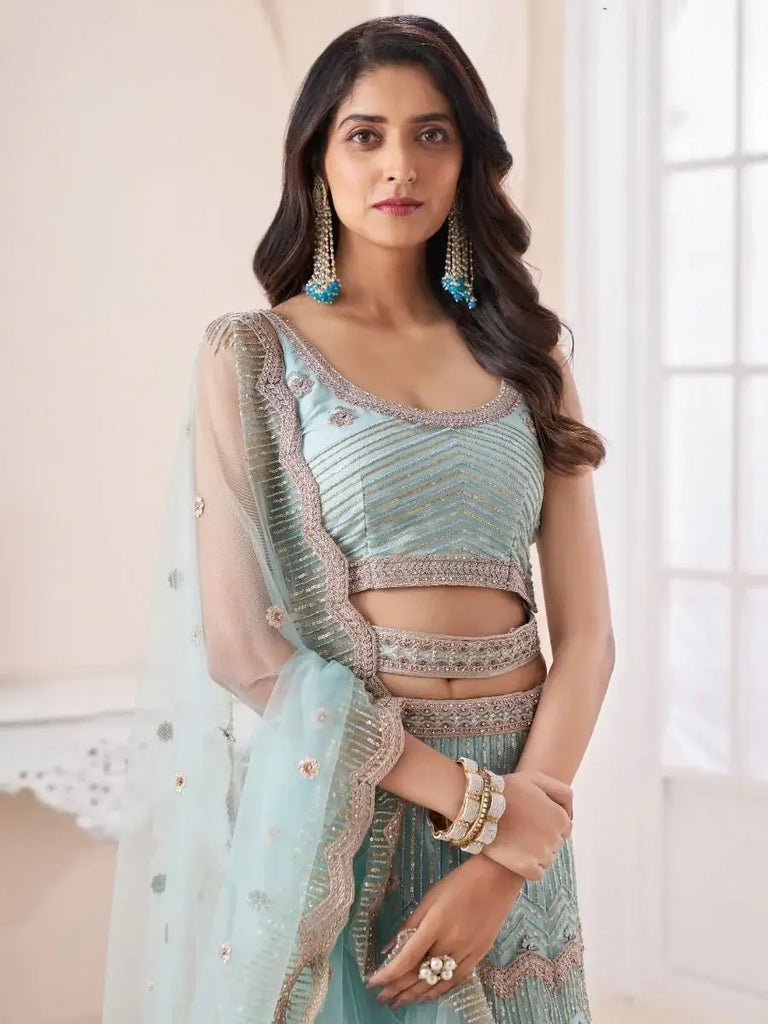 Dazzling Turquoise Dori Work Soft Net Events Wear Lehenga Choli