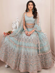 Dazzling Turquoise Dori Work Soft Net Events Wear Lehenga Choli