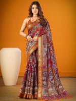 Pretty Mustard Yellow Kalamkari Print Chanderi Festive Wear Saree With Blouse
