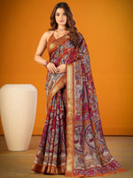Pretty Mustard Yellow Kalamkari Print Chanderi Festive Wear Saree With Blouse