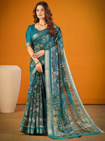 Glorious Teal Blue Kalamkari Print Chanderi Function Wear Saree With Blouse