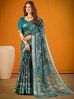 Glorious Teal Blue Kalamkari Print Chanderi Function Wear Saree With Blouse