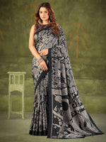 Wonderful Black Kalamkari Printed Silk Festival Wear Saree With Blouse
