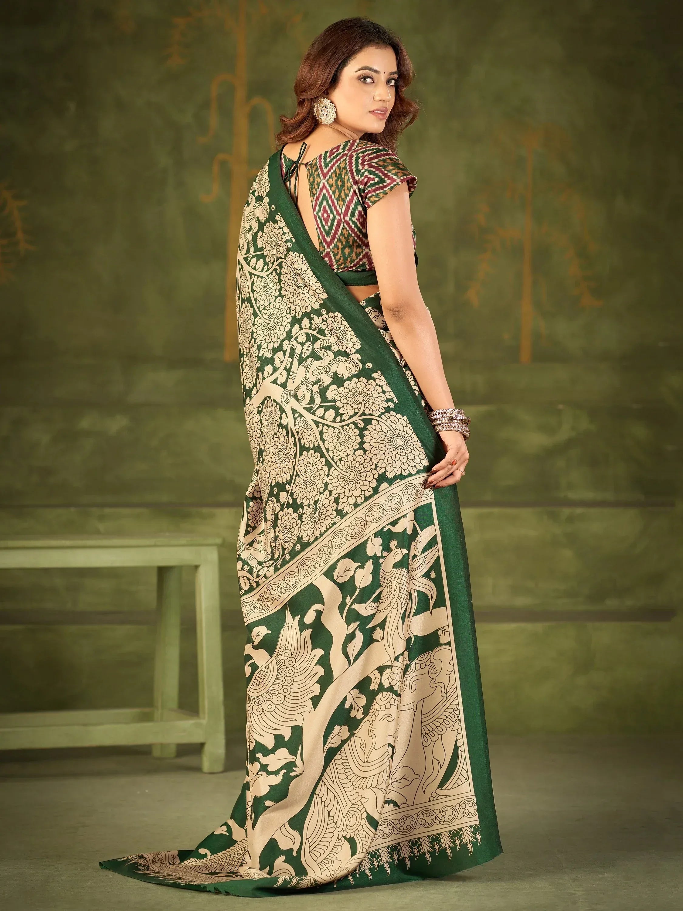 Fantastic Green Printed Silk Office Wear Saree With Blouse