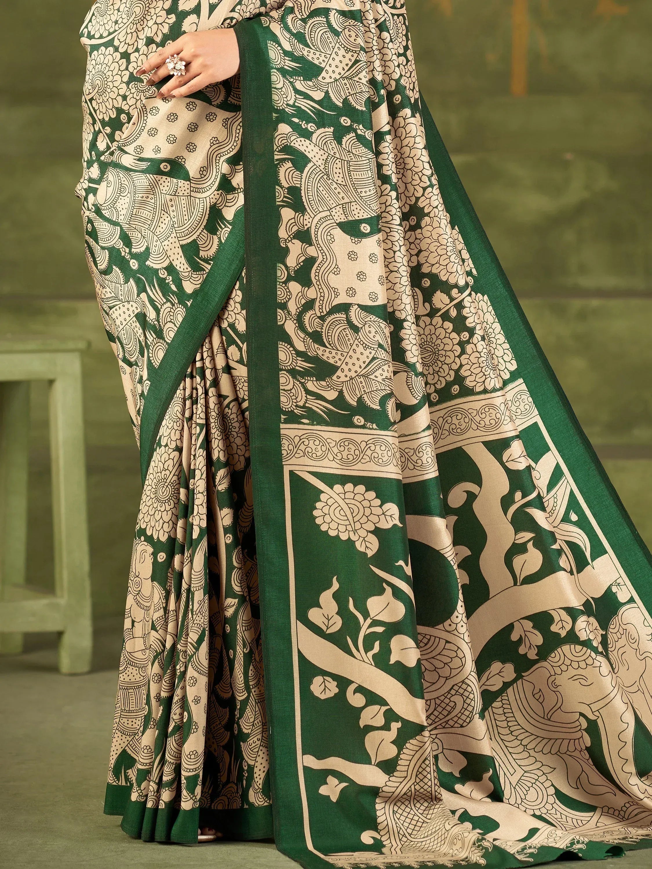 Fantastic Green Printed Silk Office Wear Saree With Blouse