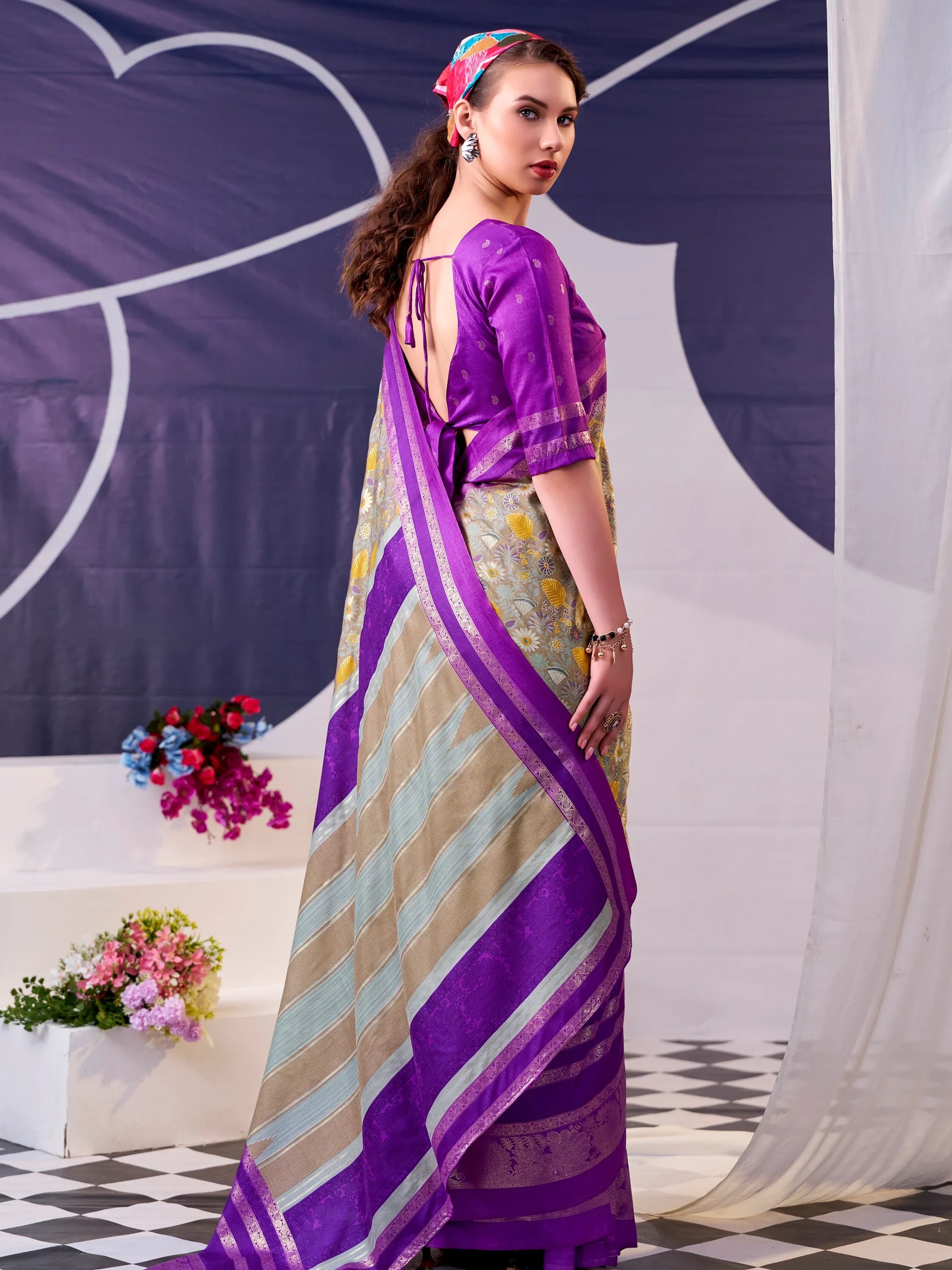 Classy Purple Foil Work Silk Marriage Wear Saree With Blouse