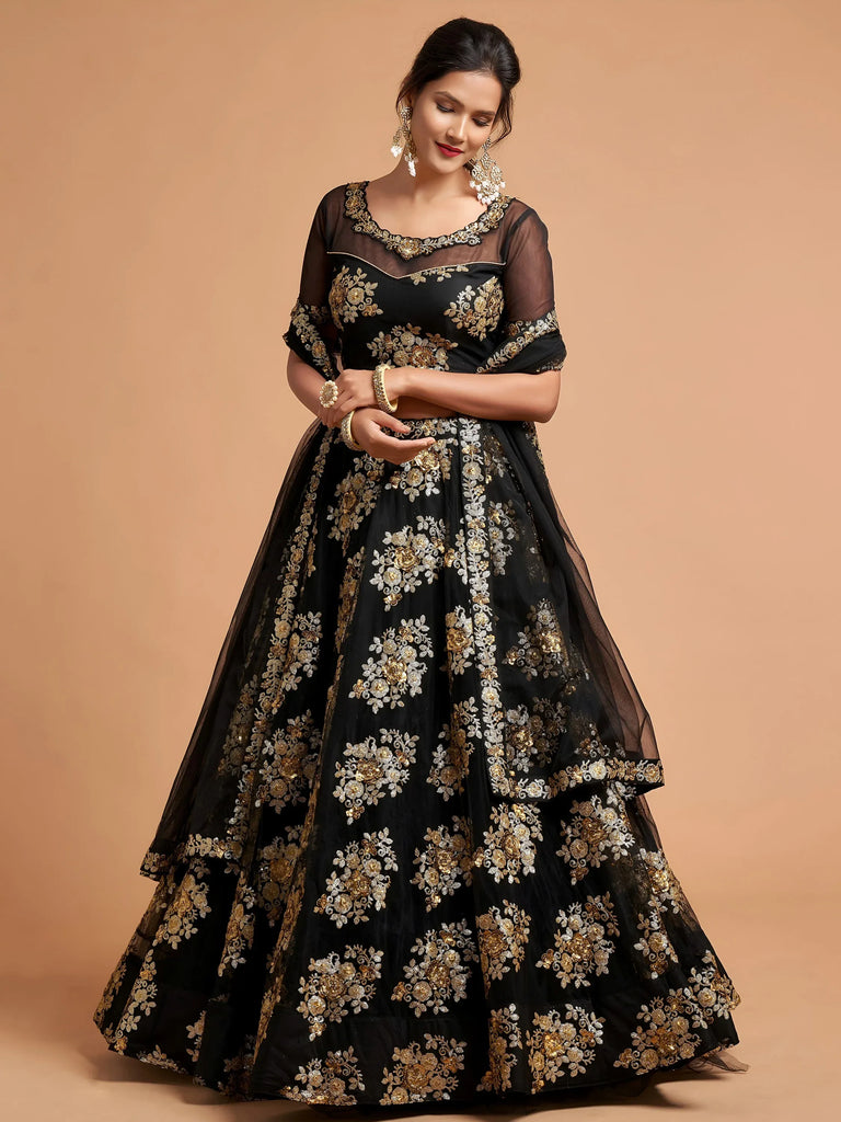 Beautiful Black Sequins Net Party Wear Plus Size Lehenga Choli
