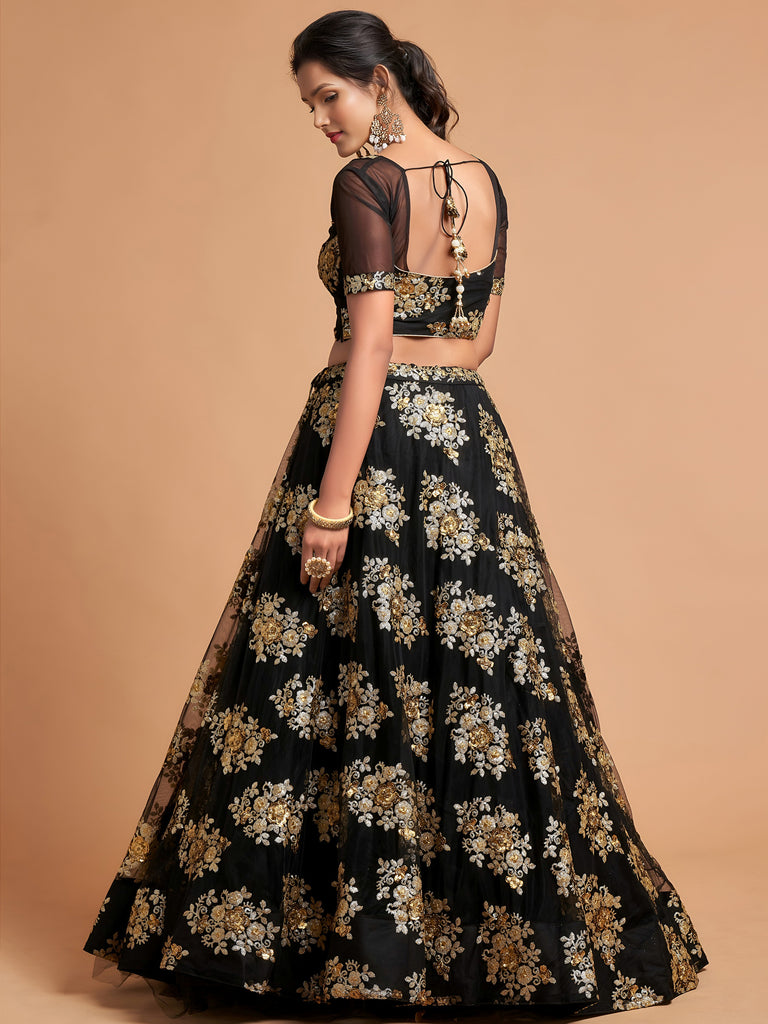 Awesome Black Zari Embroidery Net Party Wear Lehenga Choli