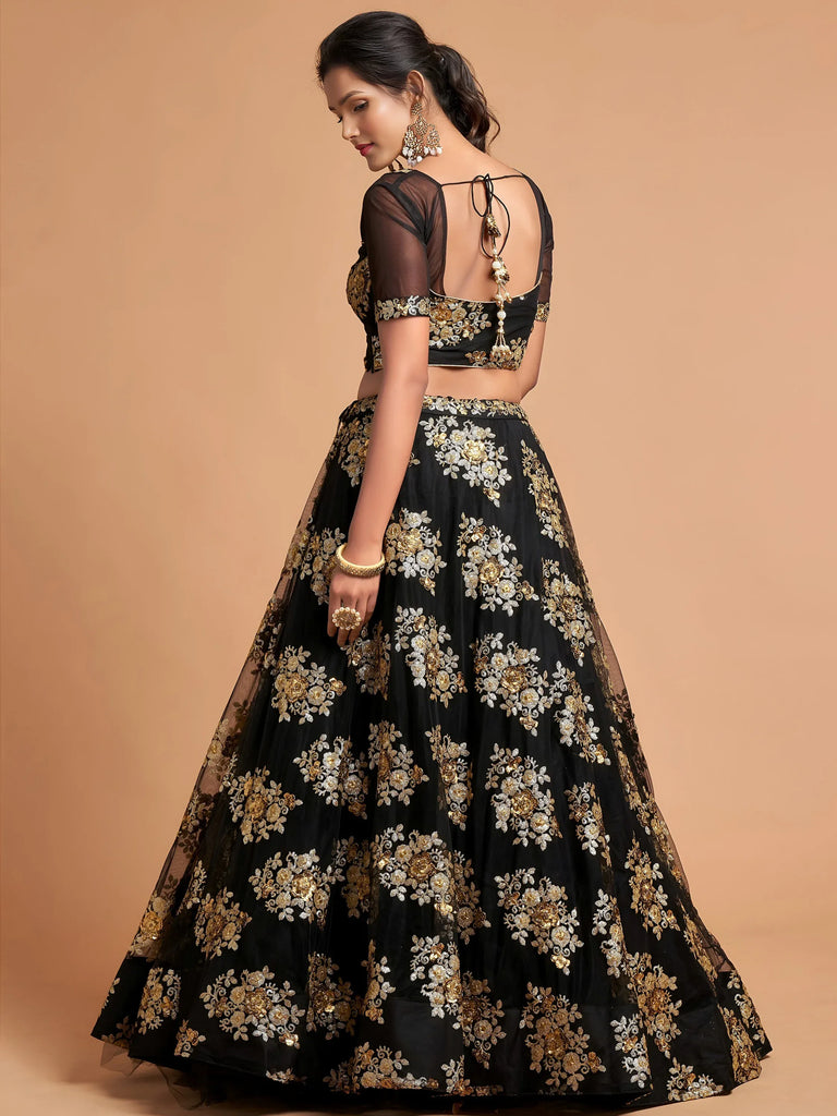 Beautiful Black Sequins Net Party Wear Plus Size Lehenga Choli