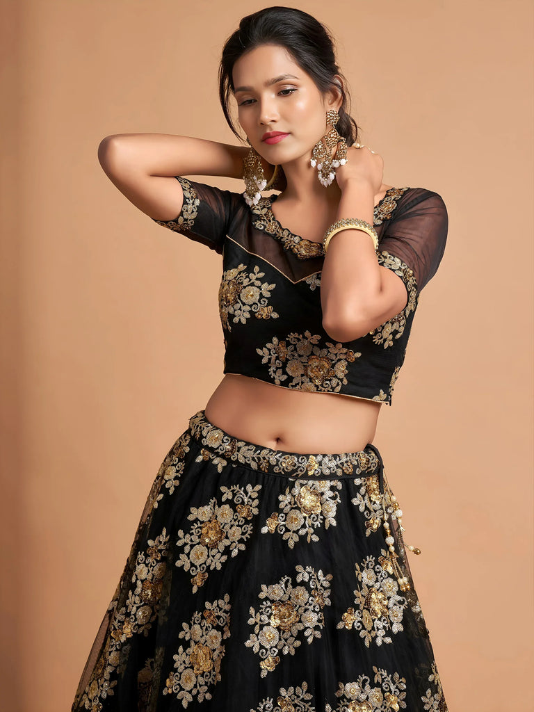 Beautiful Black Sequins Net Party Wear Plus Size Lehenga Choli