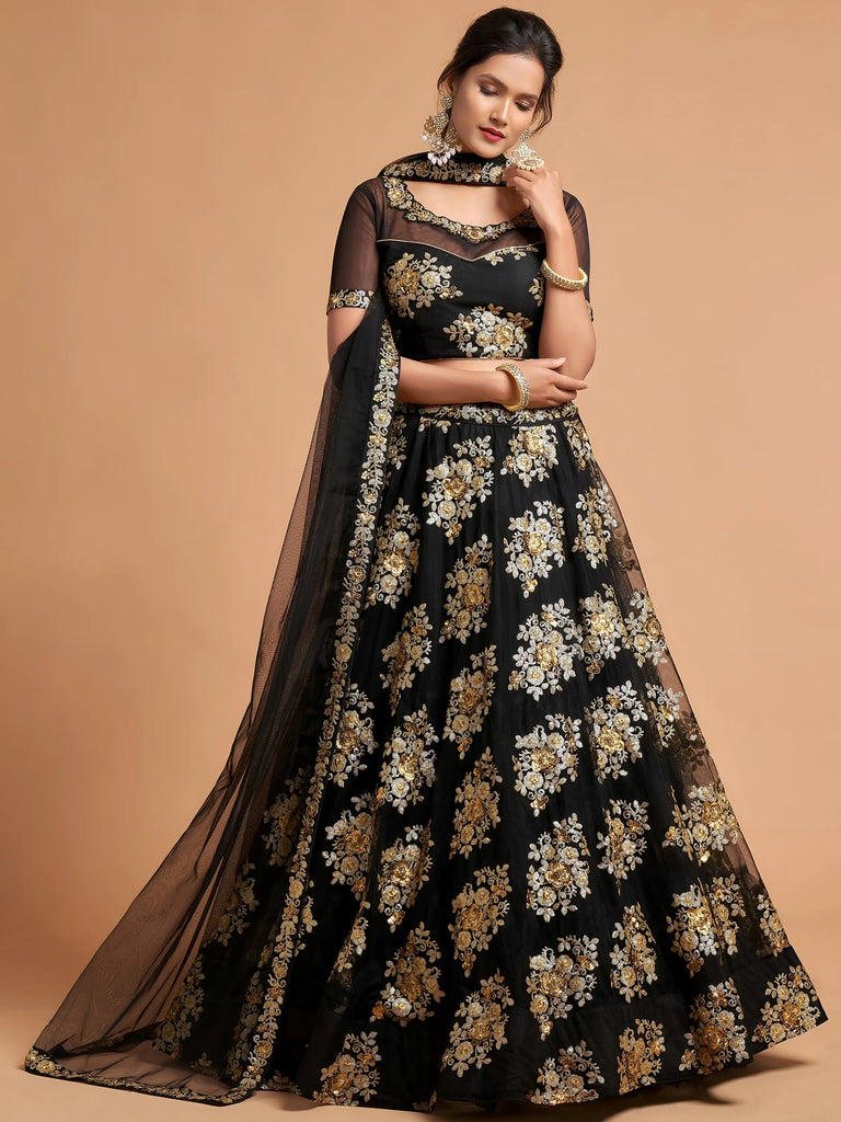 Beautiful Black Sequins Net Party Wear Plus Size Lehenga Choli