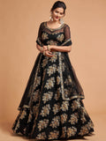 Awesome Black Zari Embroidery Net Party Wear Lehenga Choli