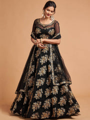Awesome Black Zari Embroidery Net Party Wear Lehenga Choli