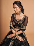 Awesome Black Zari Embroidery Net Party Wear Lehenga Choli