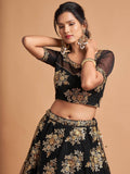 Awesome Black Zari Embroidery Net Party Wear Lehenga Choli