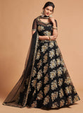 Awesome Black Zari Embroidery Net Party Wear Lehenga Choli