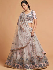 Charming Grey Embroidered Net Reception Wear Plus Size Lehenga Choli
