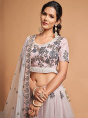 Brilliant Grey Zari Embroidered Net Party Wear Lehenga Choli
