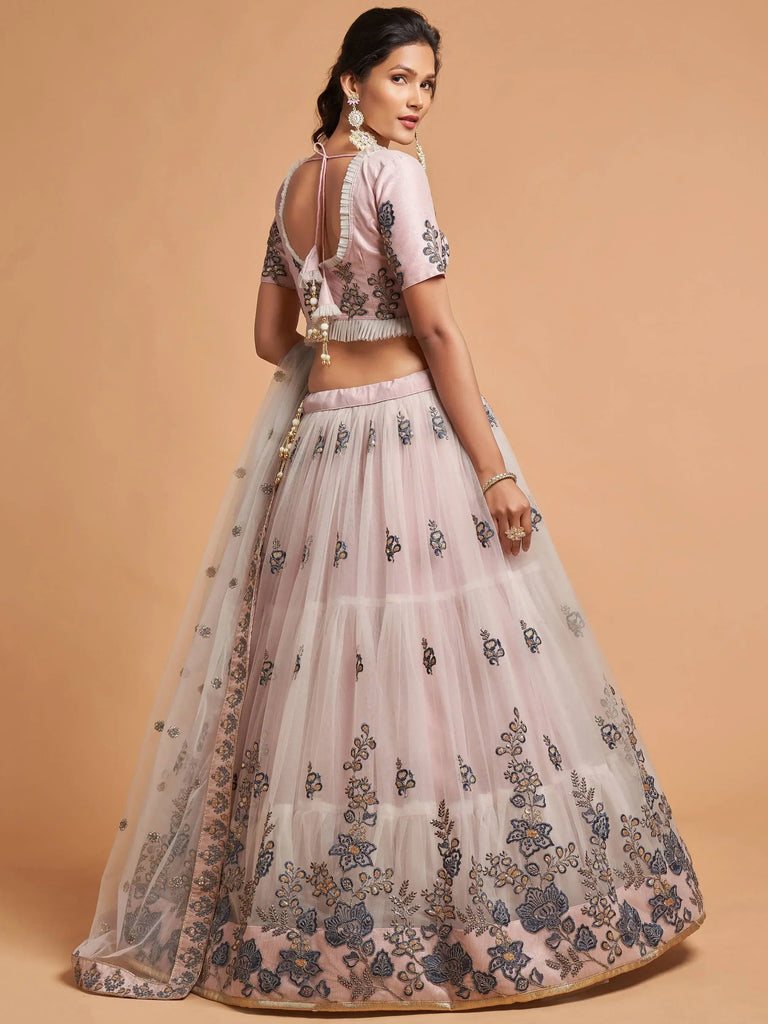 Brilliant Grey Zari Embroidered Net Party Wear Lehenga Choli
