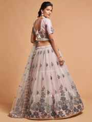 Charming Grey Embroidered Net Reception Wear Plus Size Lehenga Choli