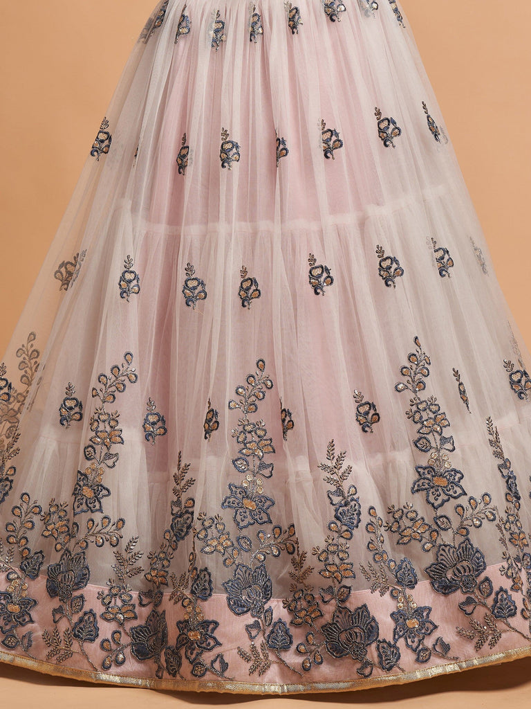 Charming Grey Embroidered Net Reception Wear Plus Size Lehenga Choli