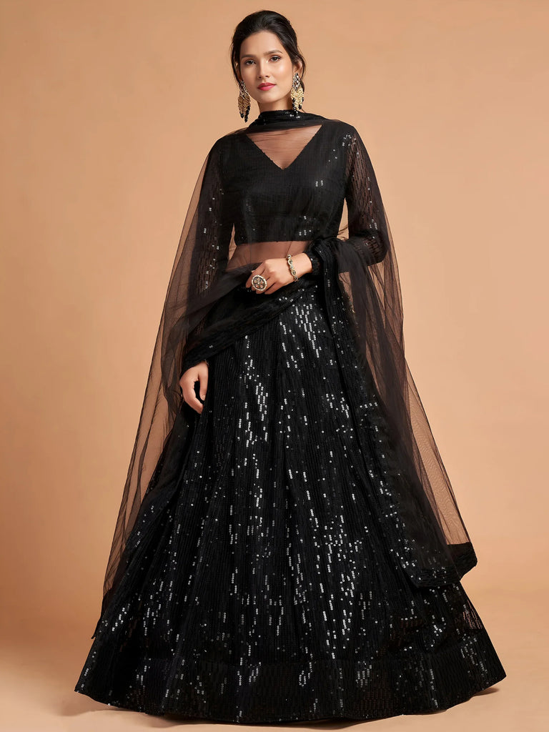 Dazzling Black Sequins Net Party Wear Plus Size Lehenga Choli