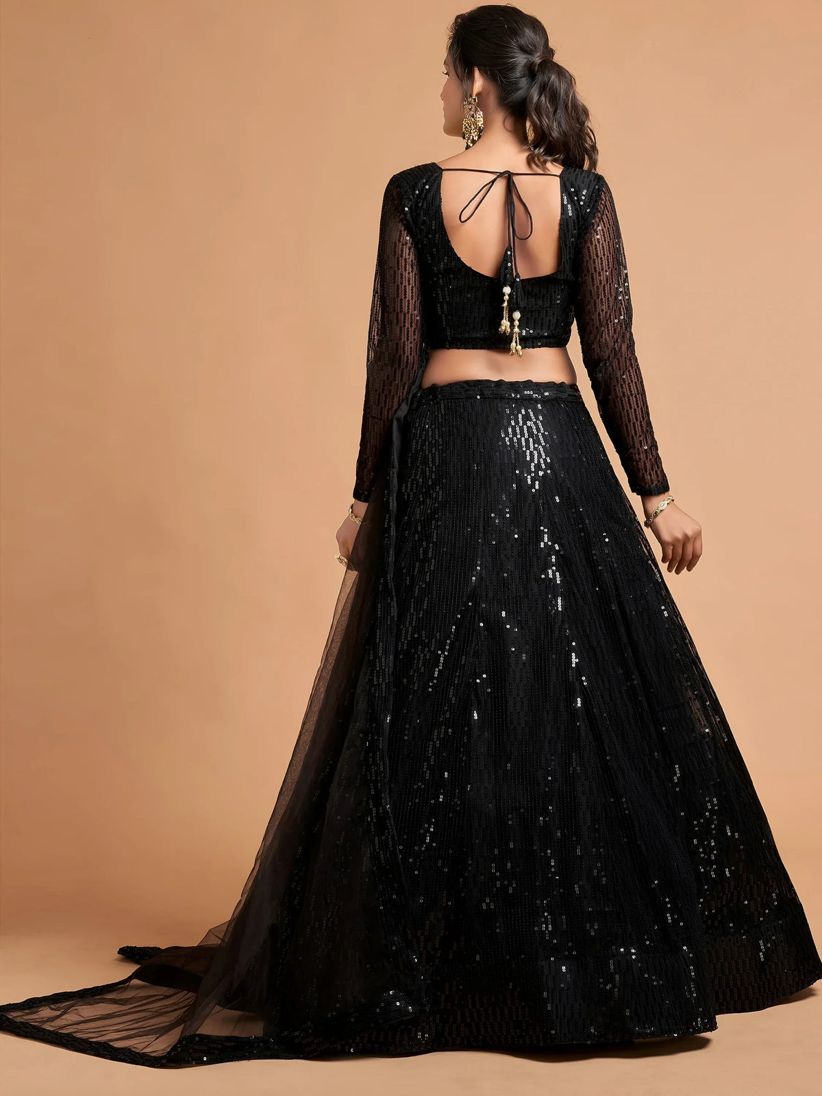 Dazzling Black Sequins Net Party Wear Plus Size Lehenga Choli