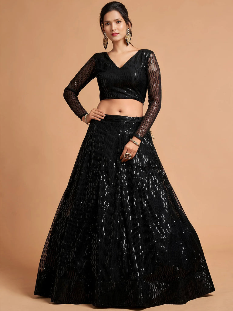 Dazzling Black Sequins Net Party Wear Plus Size Lehenga Choli