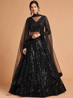 Stunning Black Thread Embroidered Net Party Wear Lehenga Choli