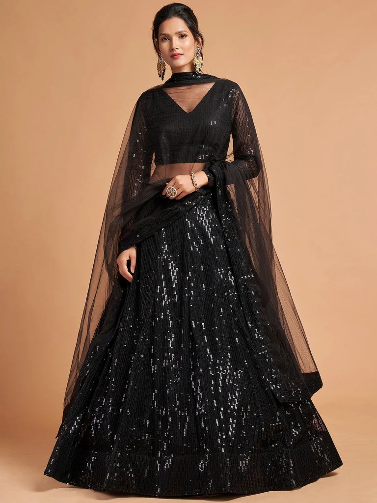 Dazzling Black Sequins Net Party Wear Plus Size Lehenga Choli