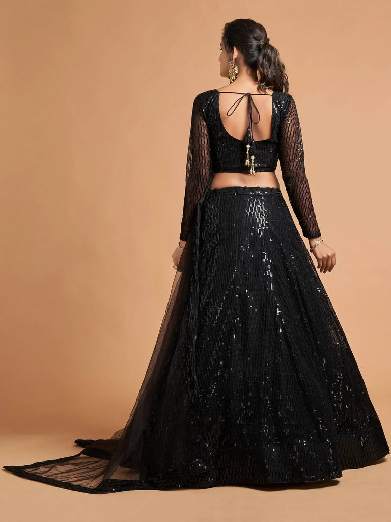 Stunning Black Thread Embroidered Net Party Wear Lehenga Choli
