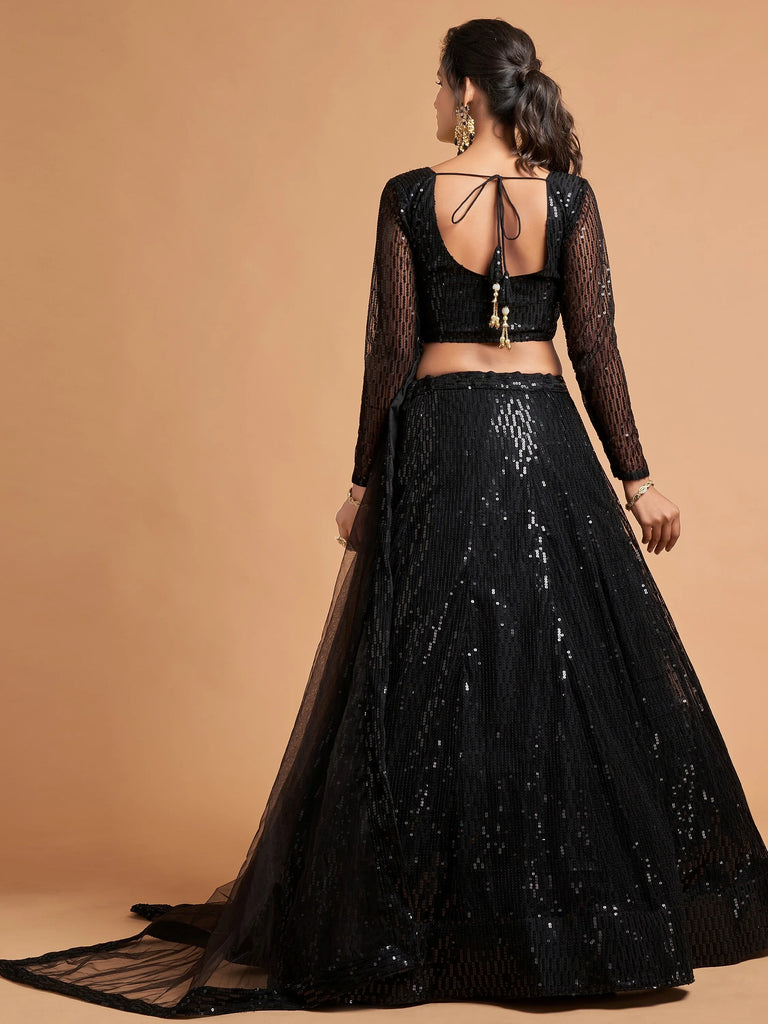 Dazzling Black Sequins Net Party Wear Plus Size Lehenga Choli