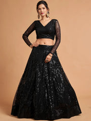 Dazzling Black Sequins Net Party Wear Plus Size Lehenga Choli