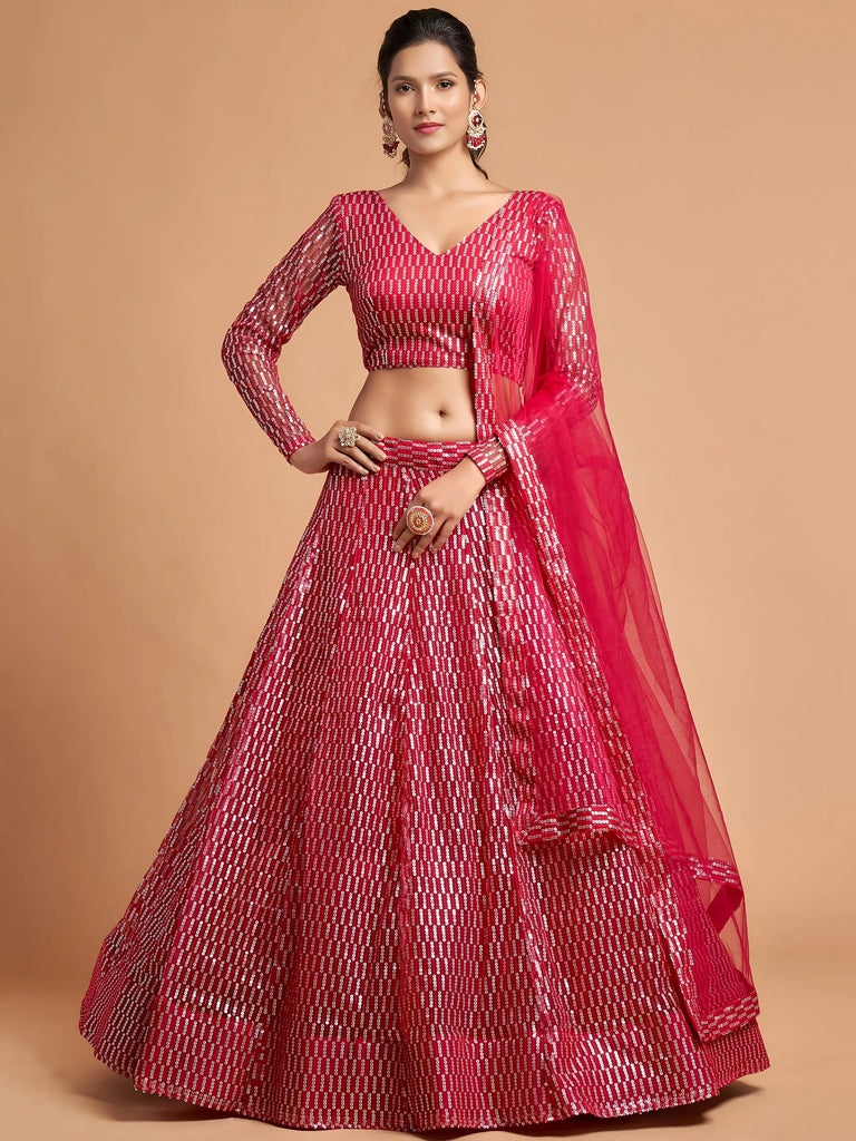 Stunning Pink Sequins Net Reception Wear Plus Size Lehenga Choli