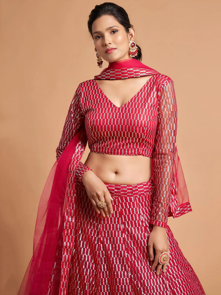 Stunning Pink Sequins Net Reception Wear Plus Size Lehenga Choli